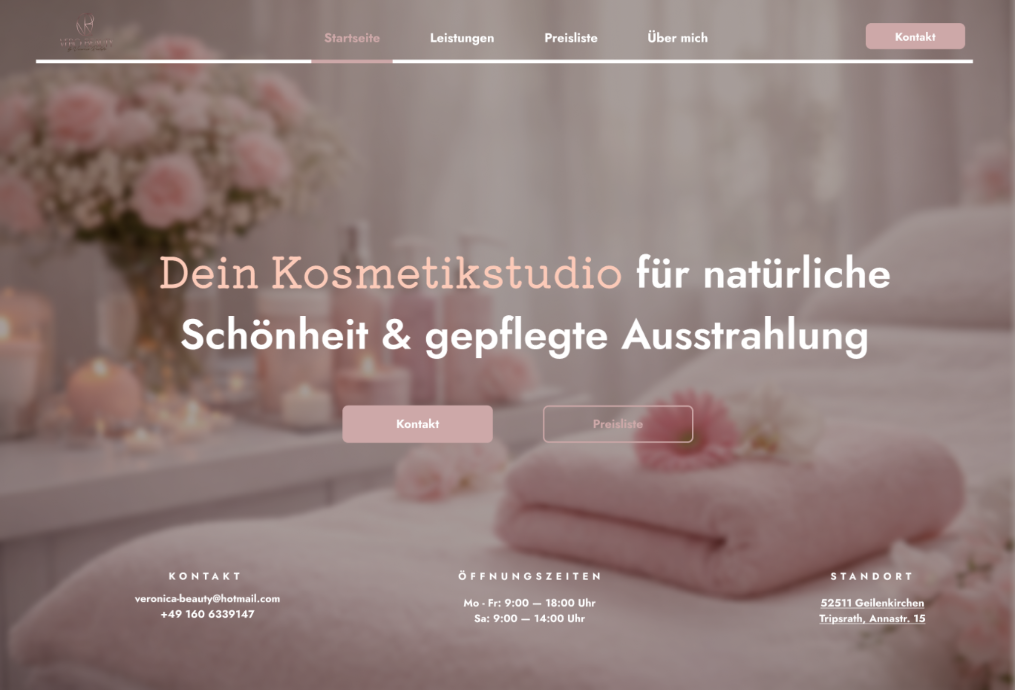 Kosmetik-Webseite mit weicher, heller Bildsprache